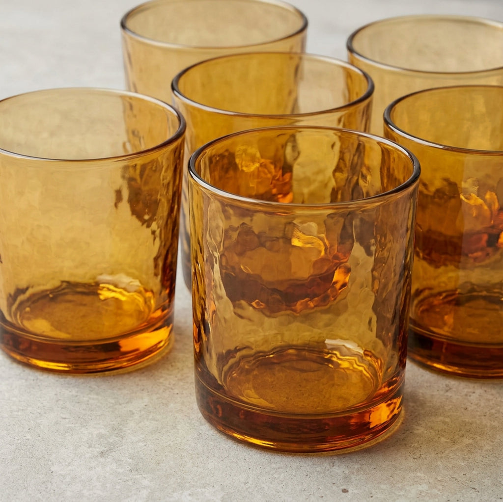 Activepl Amberforge Hammered Glass Cups Amber 11 oz Set of 6 - Detail view