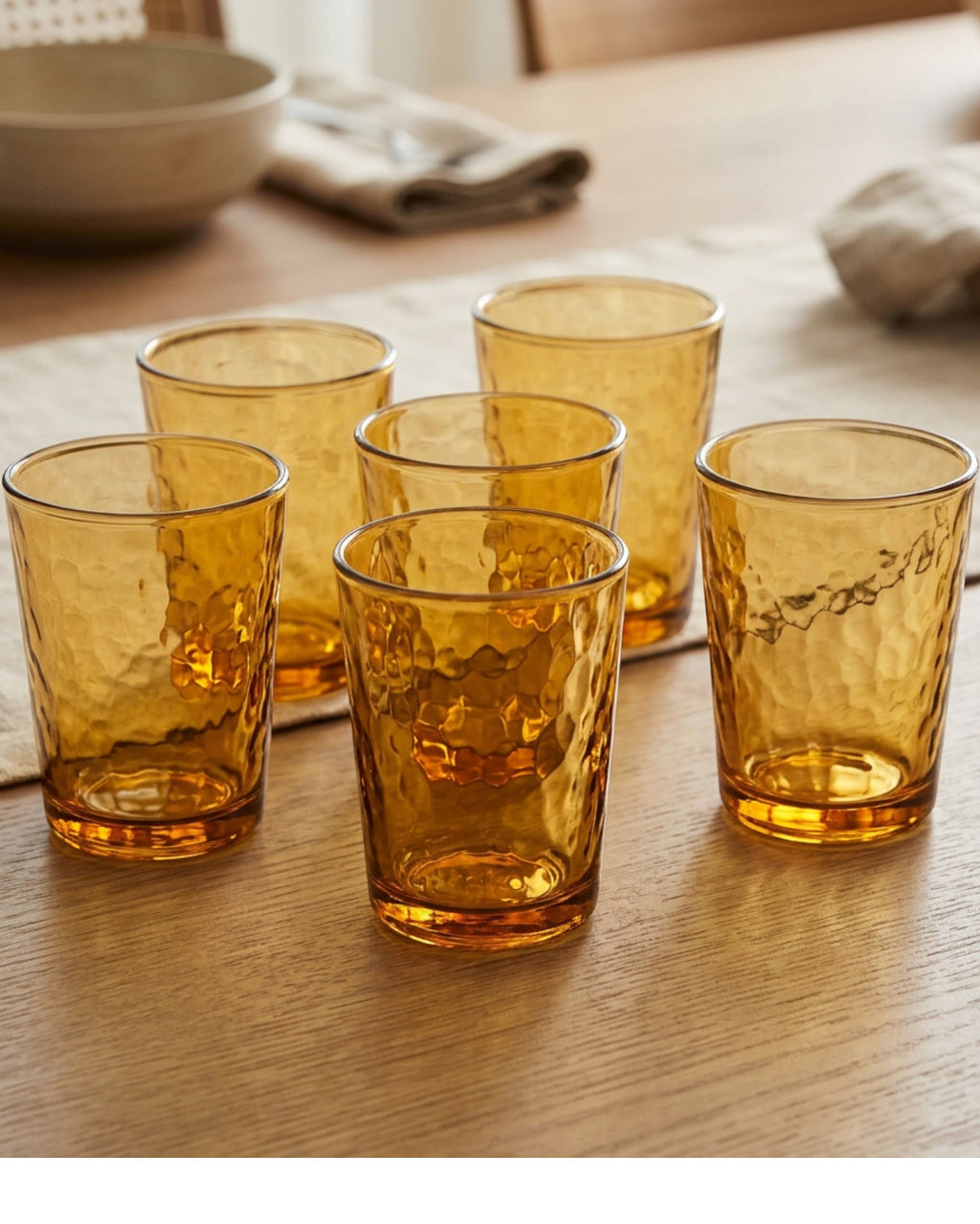 Activepl Amberforge Hammered Glass Cups Amber 11 oz Set of 6 - Lifestyle view