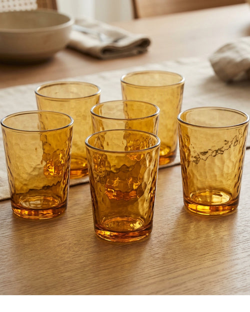 Activepl Amberforge Hammered Glass Cups Amber 11 oz Set of 6 - Lifestyle view