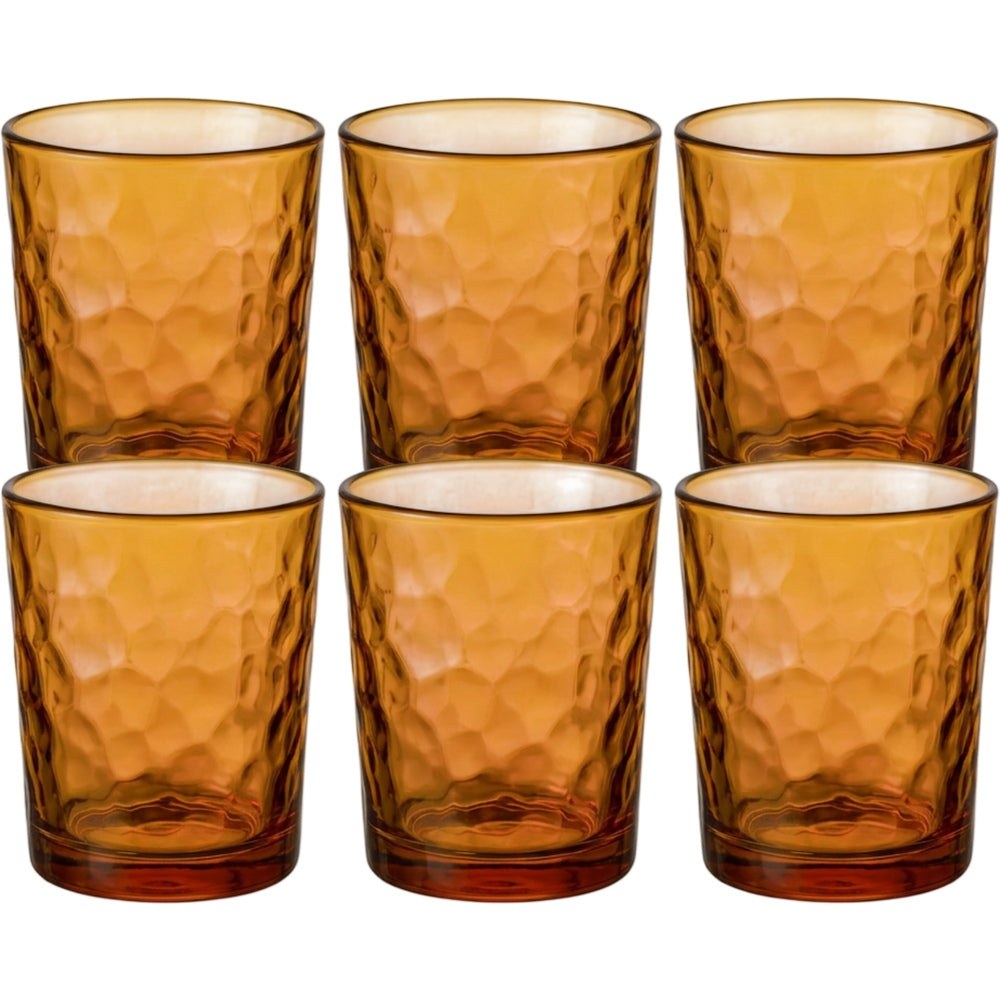 Activepl Amberforge Hammered Glass Cups Amber 11 oz Set of 6 - Product view