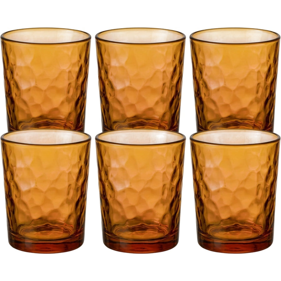 Activepl Amberforge Hammered Glass Cups Amber 11 oz Set of 6