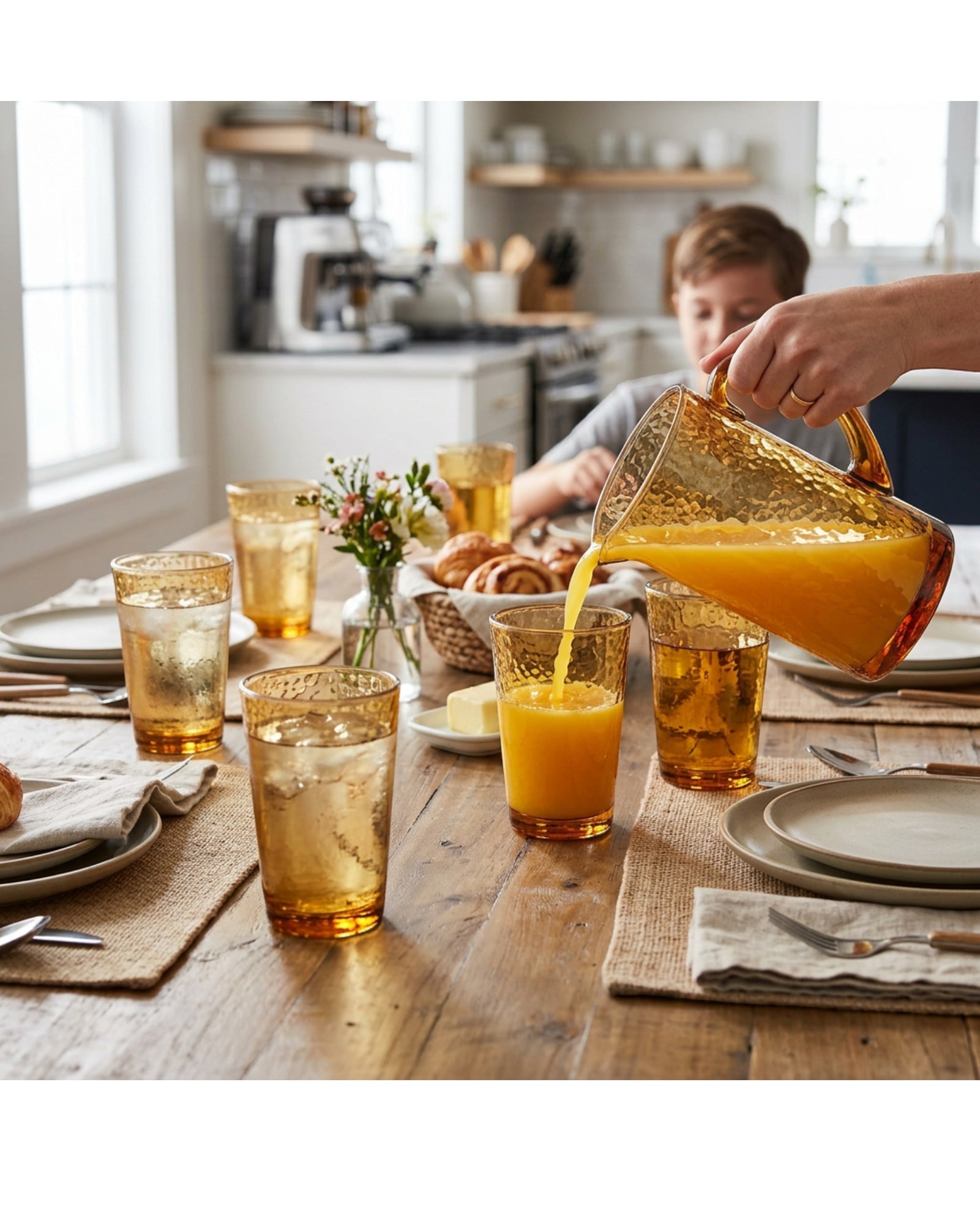 Activepl Hammered Glass Drinking Cups Amber 10 oz Set of 6