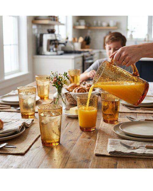 Activepl Hammered Glass Drinking Cups Amber 10 oz Set of 6