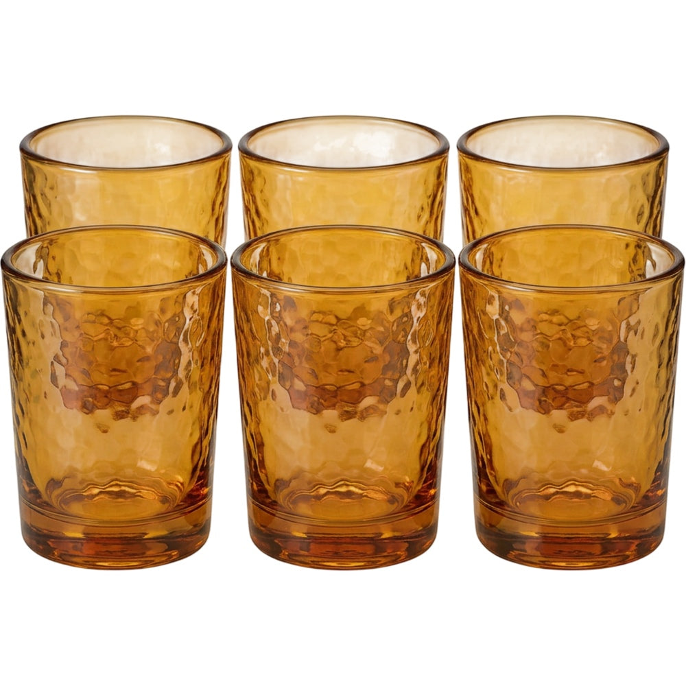 Activepl Hammered Glass Drinking Cups Amber 10 oz Set of 6