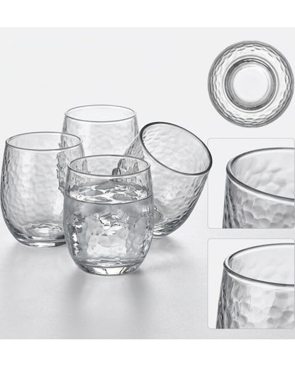 Activepl Hammered Glass Water Cups Clear 12 oz Set of 4
