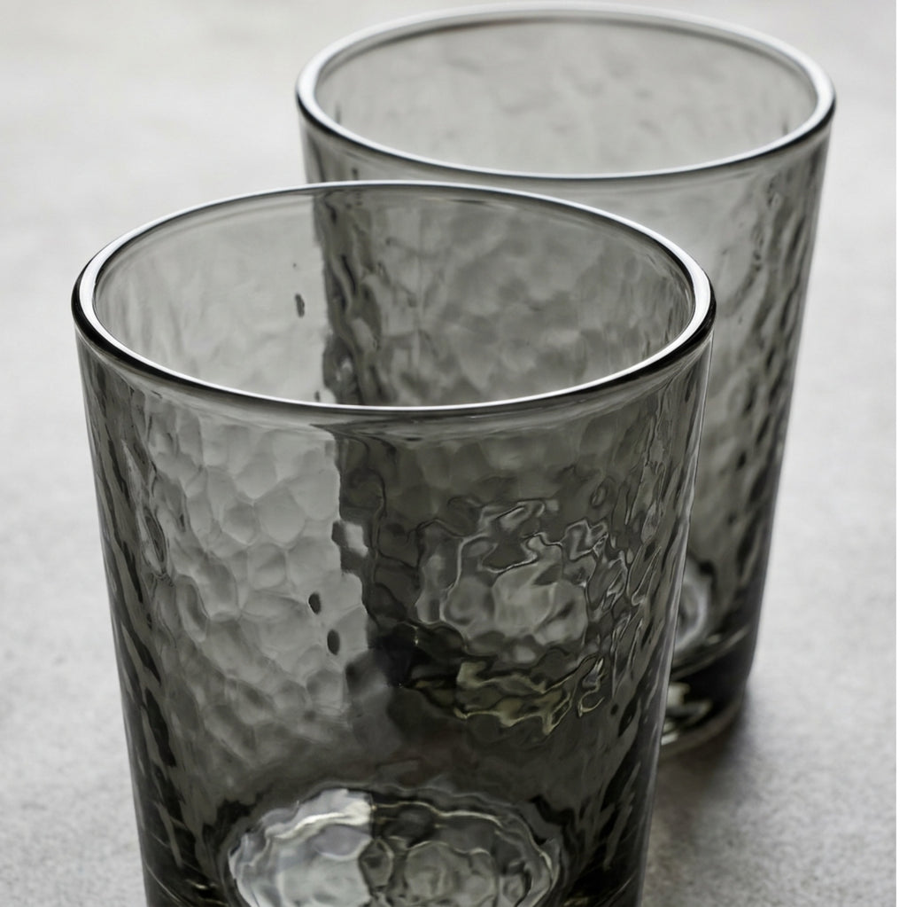 Activepl Pebblewave Hammered Glass Tumblers Smoke 14 oz Set of 2 - Detail view