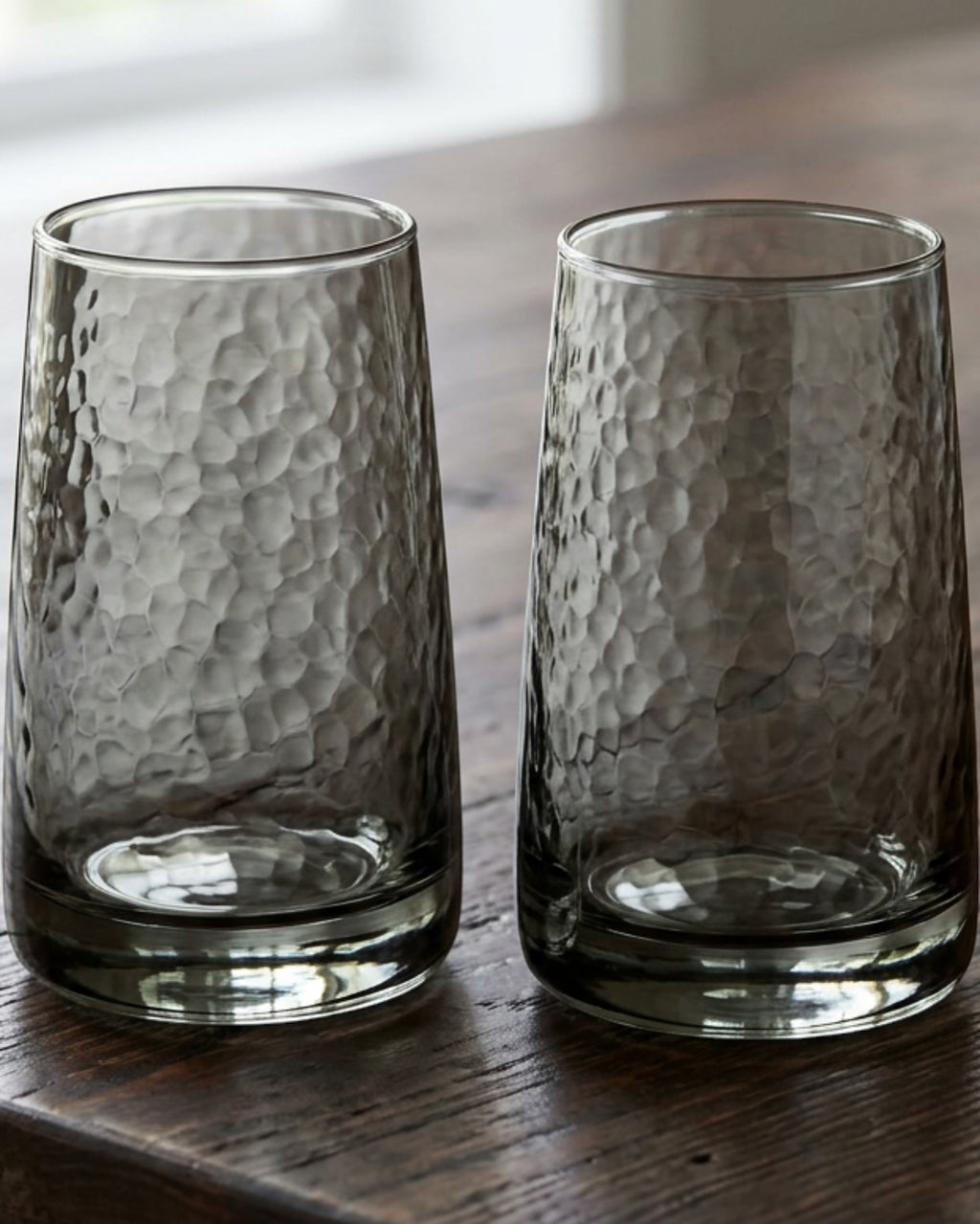 Activepl Pebblewave Hammered Glass Tumblers Smoke 14 oz Set of 2 - Lifestyle view